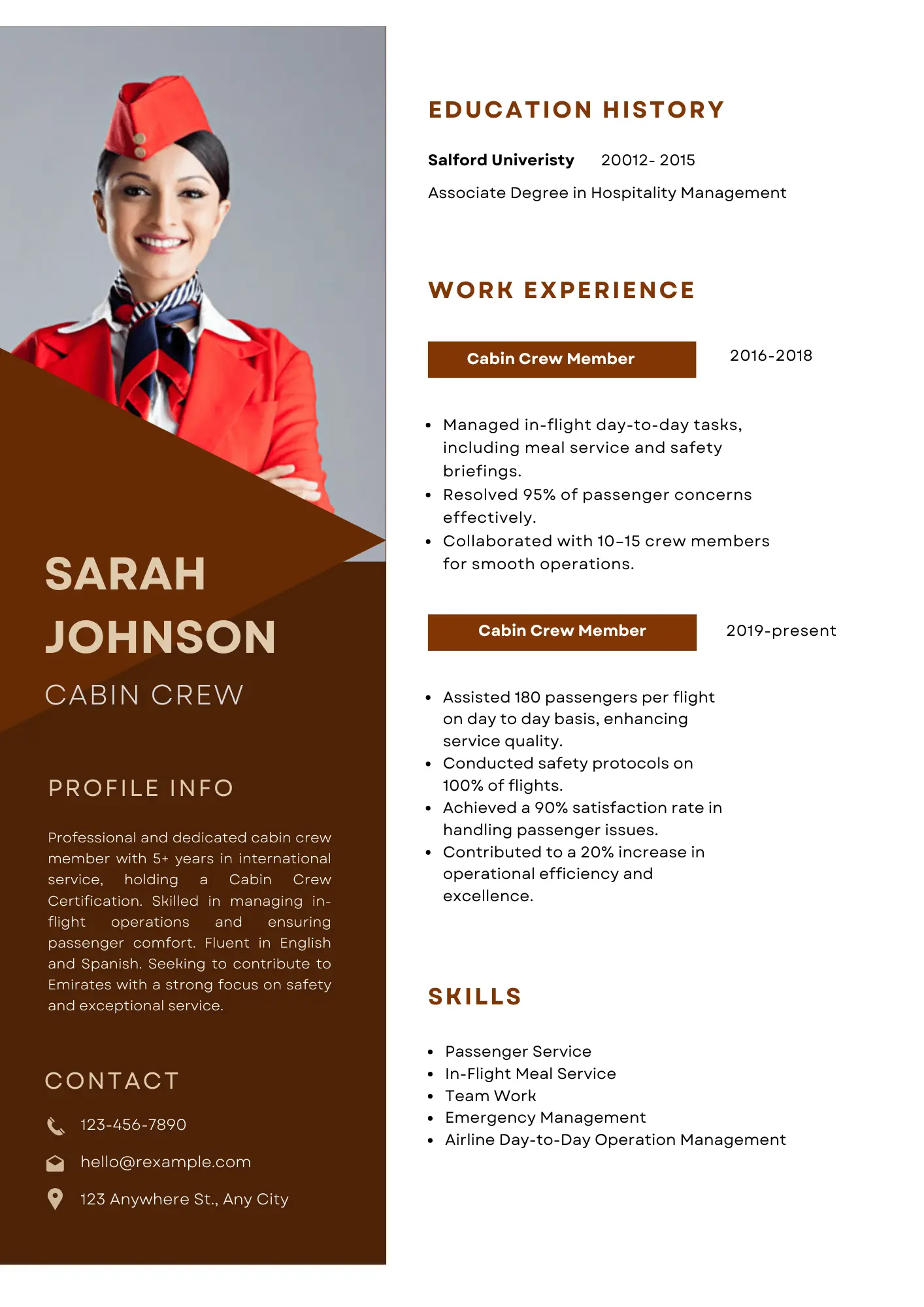 emirates cabin crew cv example