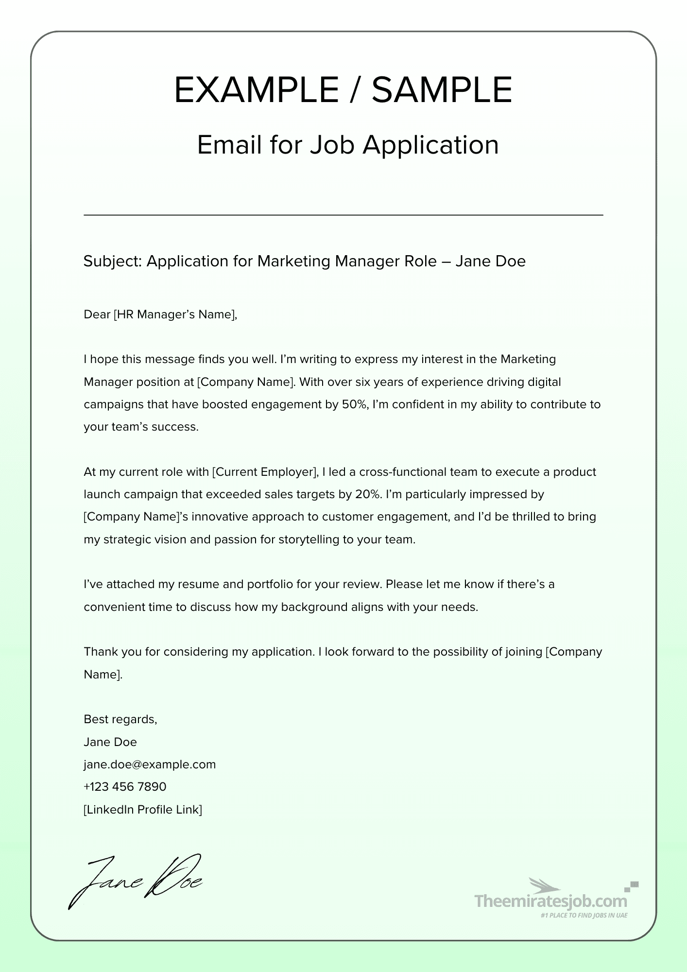 example and sample email for job application