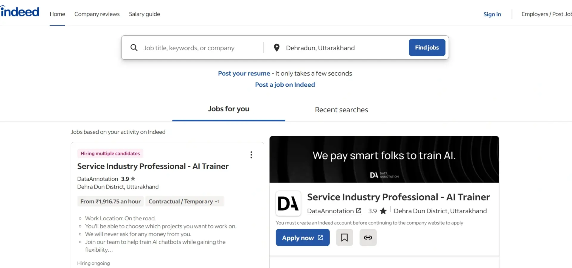 indeed job site