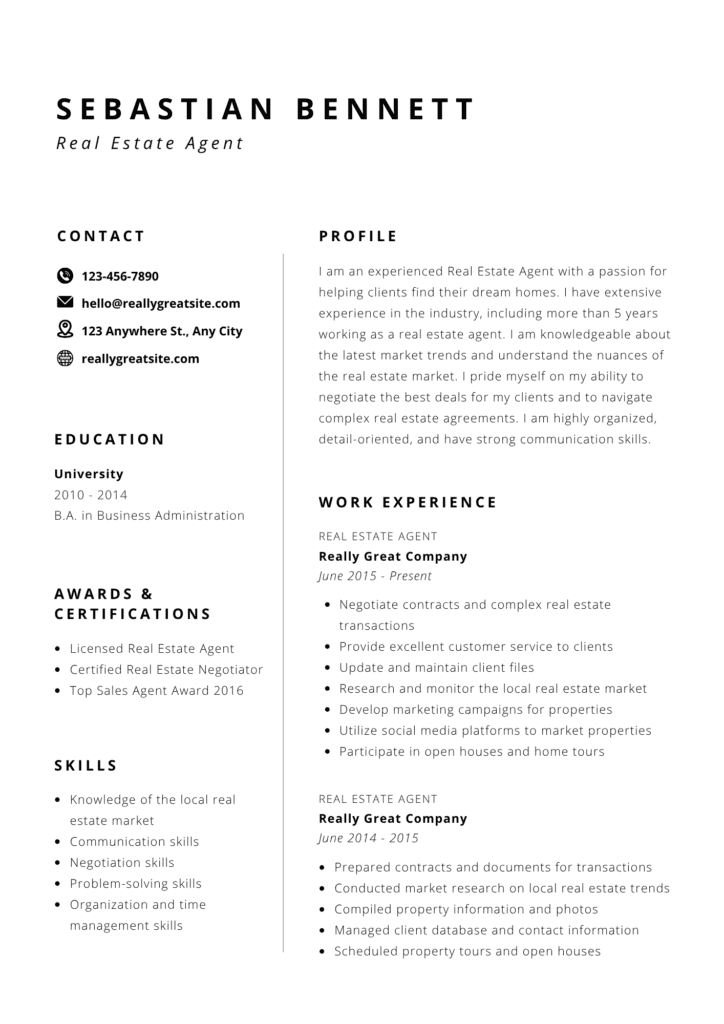 real estate resume in dubai